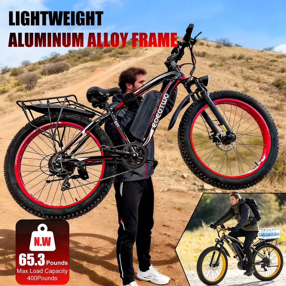 Electric Bike, 1500W, 48V 15Ah Battery, 26" 4.0 Fat Tire, 34MPH High Speed Off-Road Mountain Bicycle