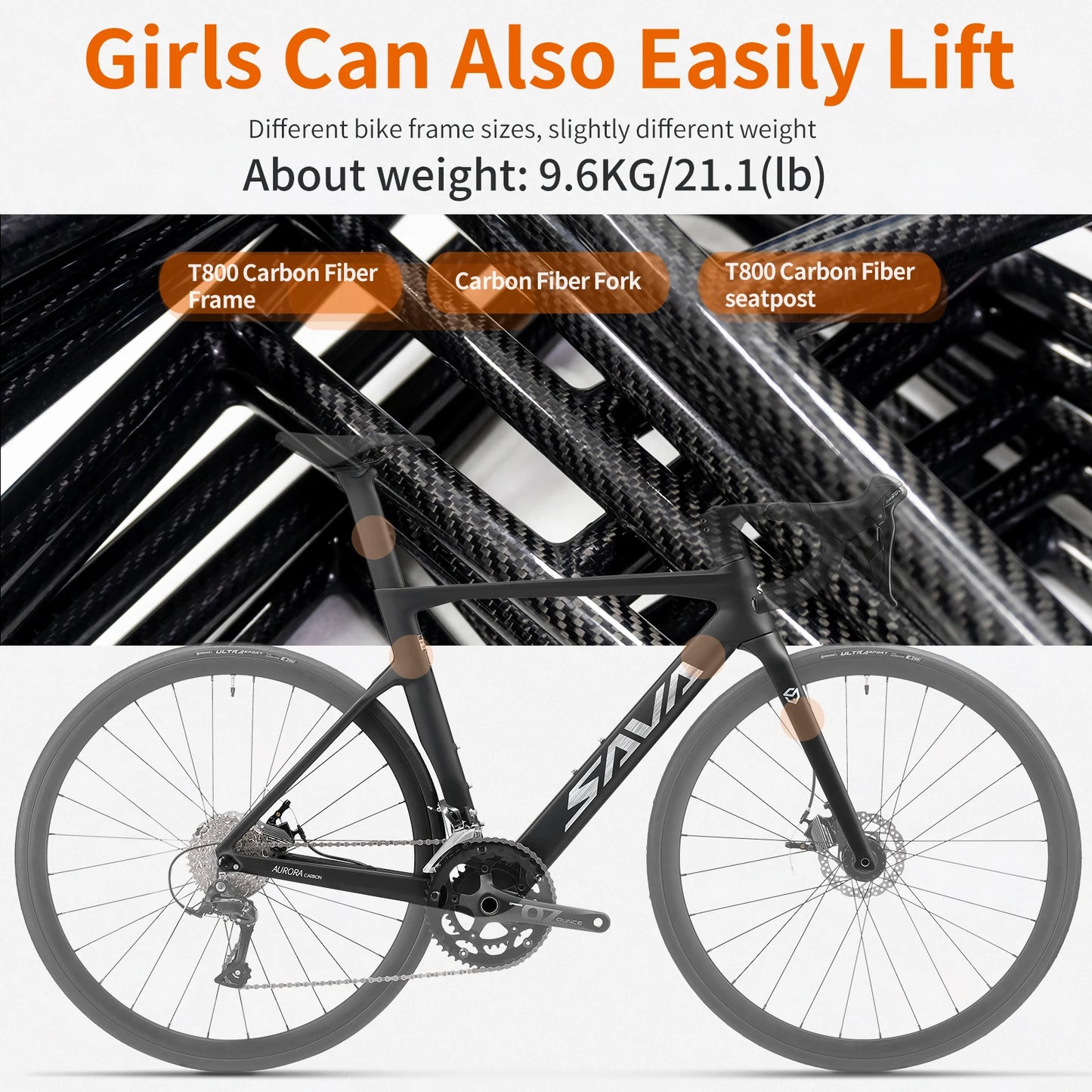 Racing Road Bicycle, Carbon Fiber Frame, Integrated Handlebar, 18-Speed Adult Competition Bicycle