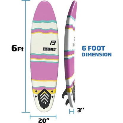 6’ Surfboard Softboard Foam - Include (3) Fins 6’ Foot Leash and (2) Wood Stringers