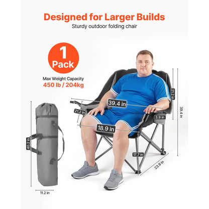 Oversized Camping Chair, 450lbs Heavy Duty Support, Portable Padded Folding Camp Chairs w/Carry Bag