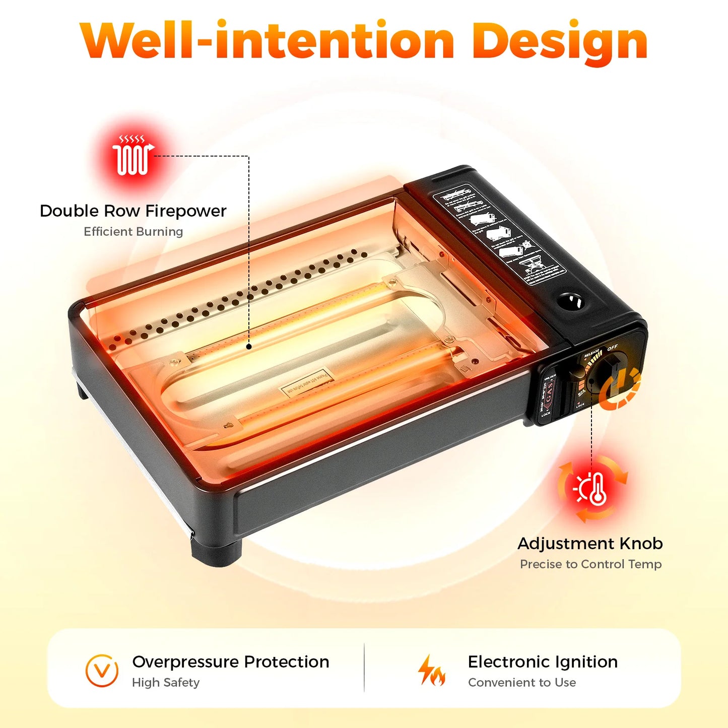 Portable Camping Grill, Butane Gas Stove for Camping, Travel 41.5x28x11cm