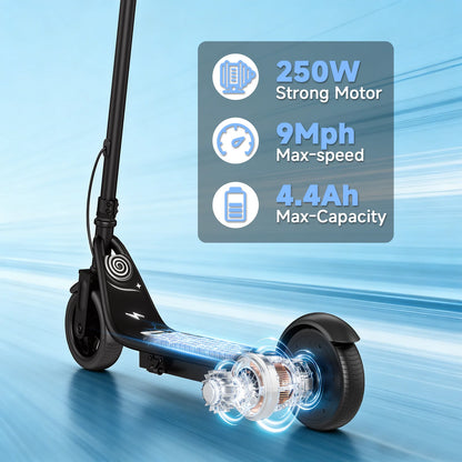 Electric Scooter for Kids, 3/6/9MPH, Three Speed Modes & 10Mile Max Range, 250W Motor, 6.5" Solid Tires, E-Scooter
