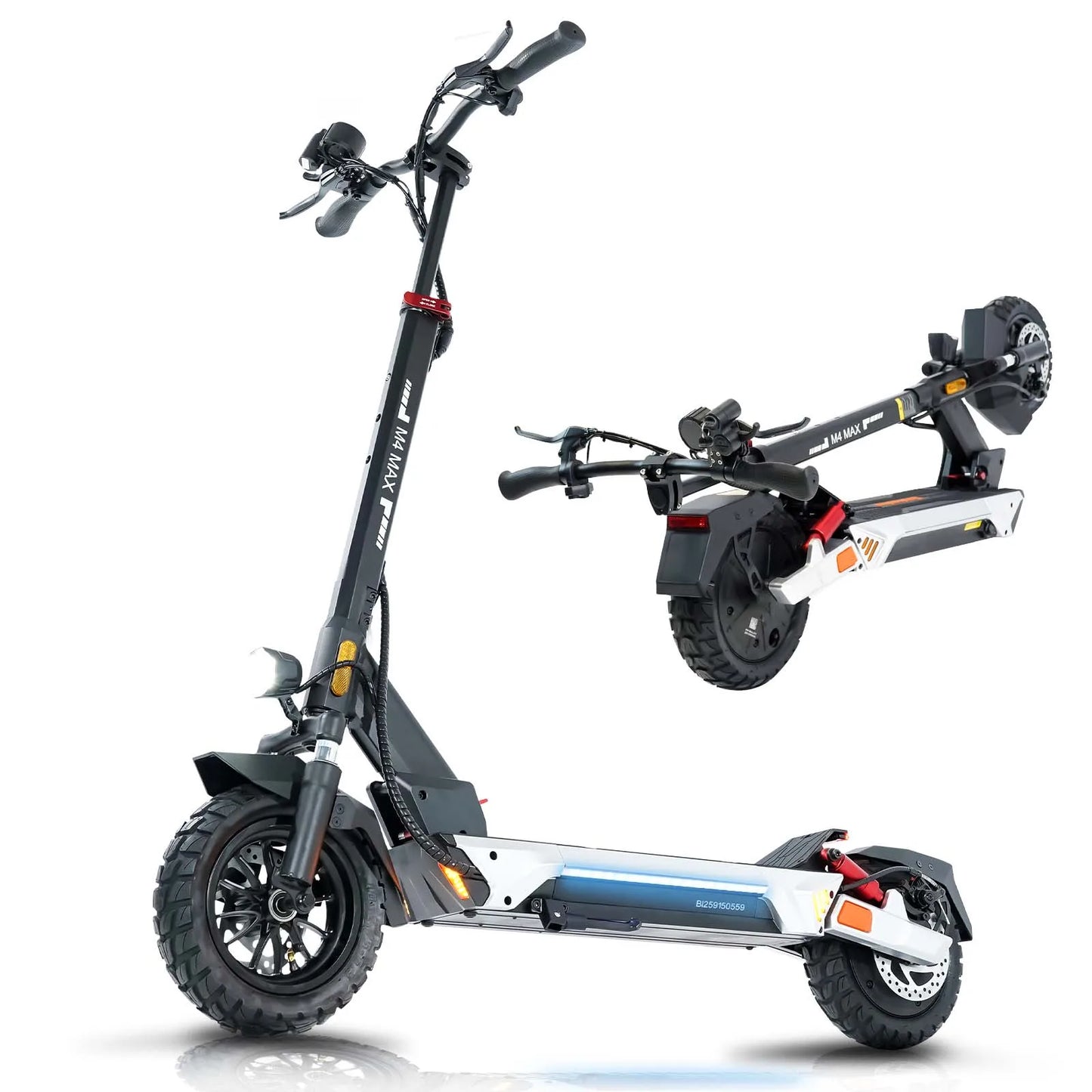Electric Scooter, 2000W Motor, 48V 20.8Ah Battery, 40 Miles Range, Dual Disc Brakes, 10" Tires, Foldable