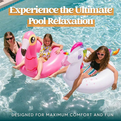 2Pack Flamingo and Unicorn Pool Floaties, Inflatable Pool Tubes