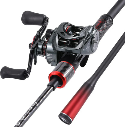 Medium Baitcasting Fishing Rod and Reel Combo, 6'/7' Super-Polymer Handle