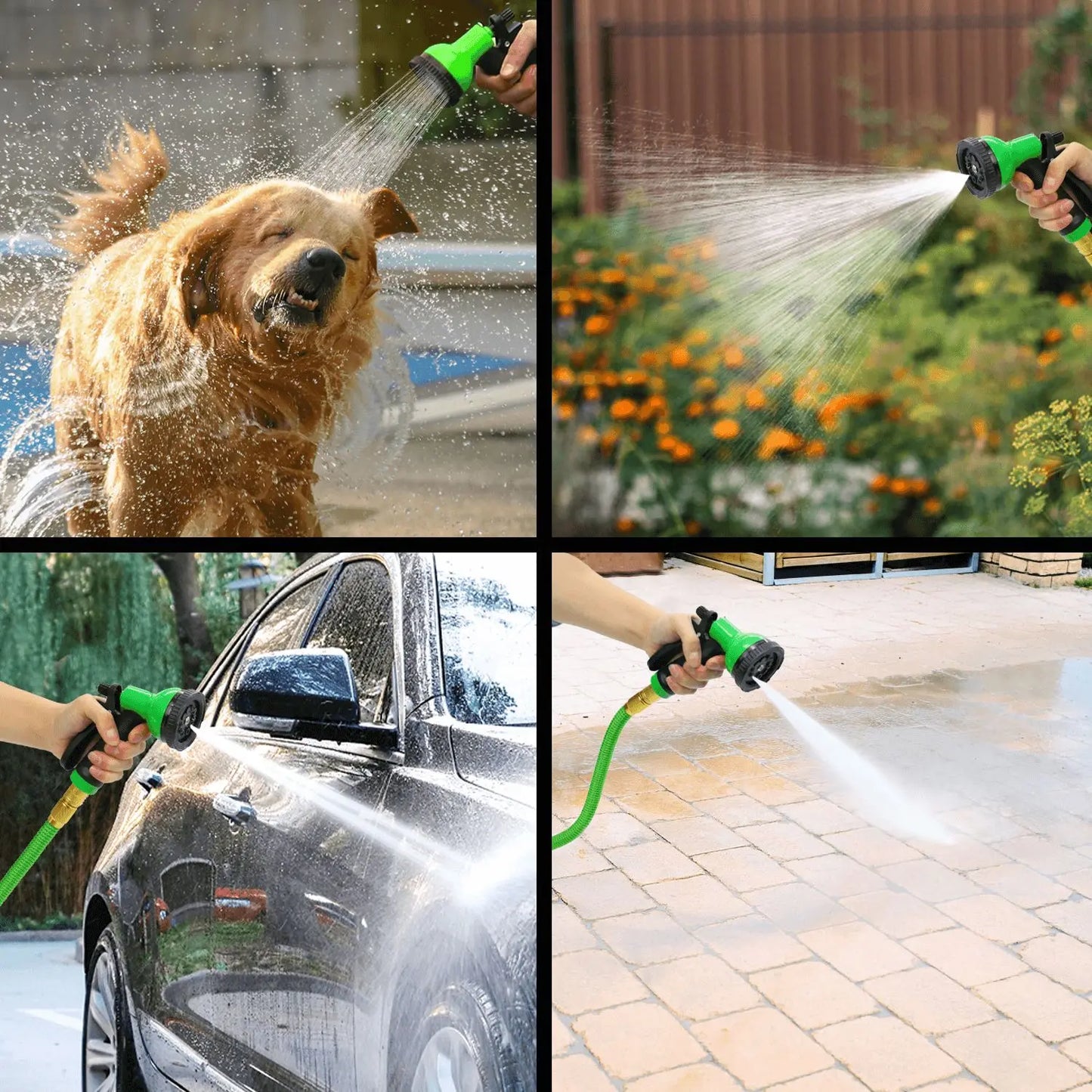 Expandable Garden Hose w/ Holder, 10 Spray Nozzle Settings, 3/4 inch Flexible, 50-100FT Water Hose