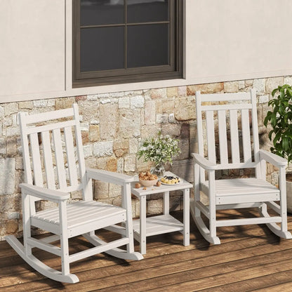 High-Back Adirondack Porch Rockers, 2- Chairs Set w/ Side Table
