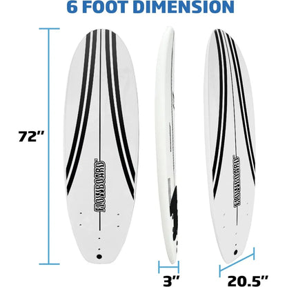 Surfboard, Softboard Foam 6 feet - Includes (3) Fins 6’ Foot Leash and (2) Wood Stringers
