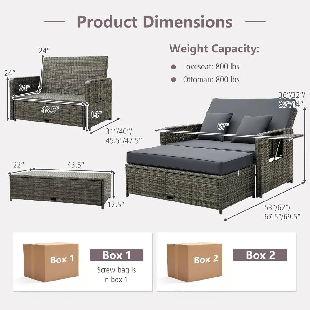 Wicker Patio Outdoor Patio Daybed, Lounger, Loveseat & Storage Ottoman