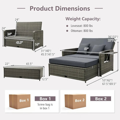 Wicker Patio Outdoor Patio Daybed, Lounger, Loveseat & Storage Ottoman