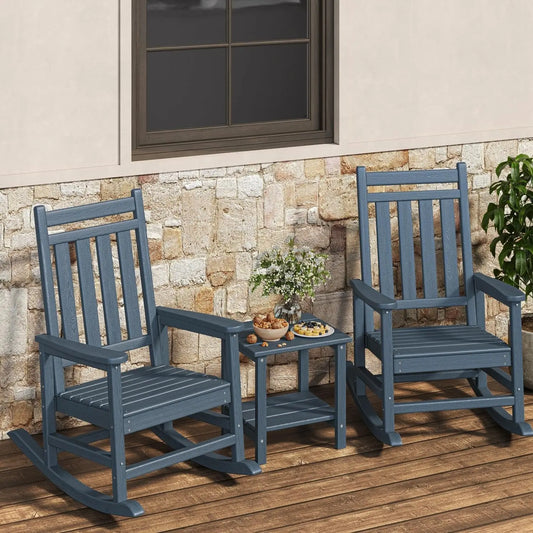 High-Back Adirondack Porch Rockers, 2- Chairs Set w/ Side Table