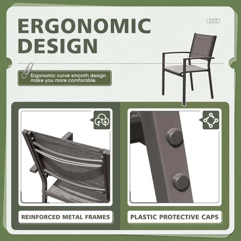 Patio Chairs, Textilene Fabric, Outdoor Set of 6, Stackable Dining Chairs for Backyard, Deck, Poolside