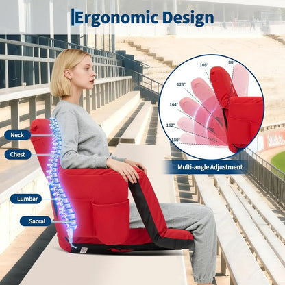 Portable Reclining Stadium Bleacher Seat Chairs, 2 Pcs Set w/ Padded Backrest & Adjustable Armrests