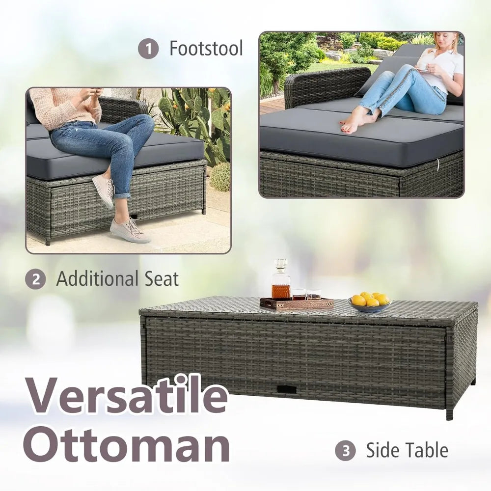 Wicker Patio Outdoor Patio Daybed, Lounger, Loveseat & Storage Ottoman