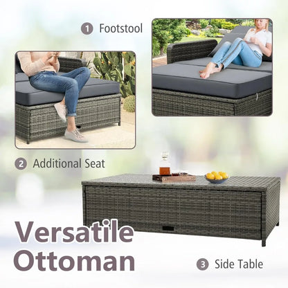 Wicker Patio Outdoor Patio Daybed, Lounger, Loveseat & Storage Ottoman