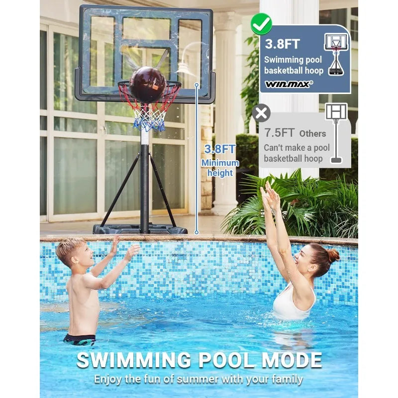 Basketball Hoop Outdoor, 3.3-10ft Adjustable Height, 40inch Shatterproof Backboard