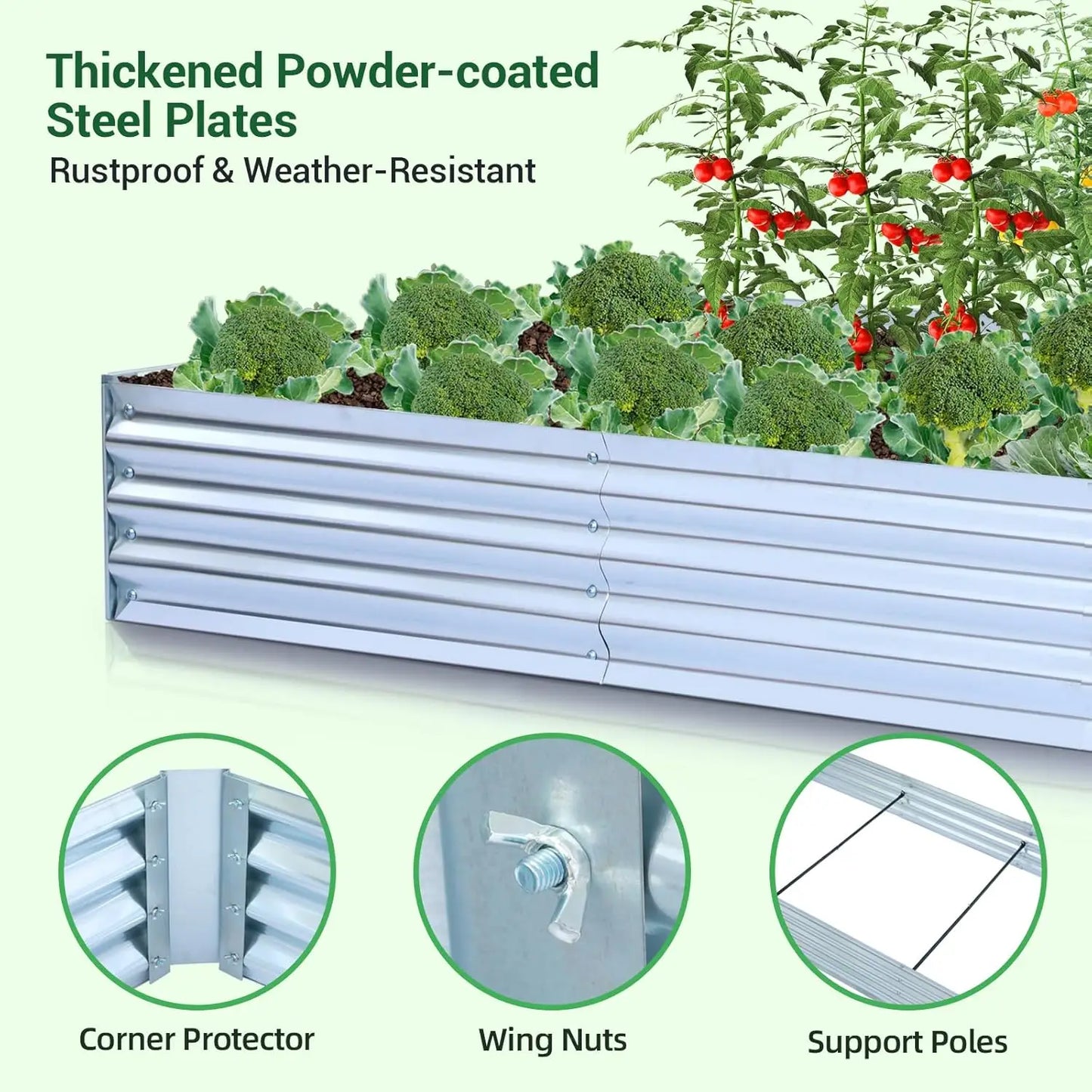 Galvanized Raised 8x4ft Garden Bed w/ Greenhouse Cover, 4 Doors Ventilation, 3-in-1 Planter Box, for Vegetables Flowers, Herbs