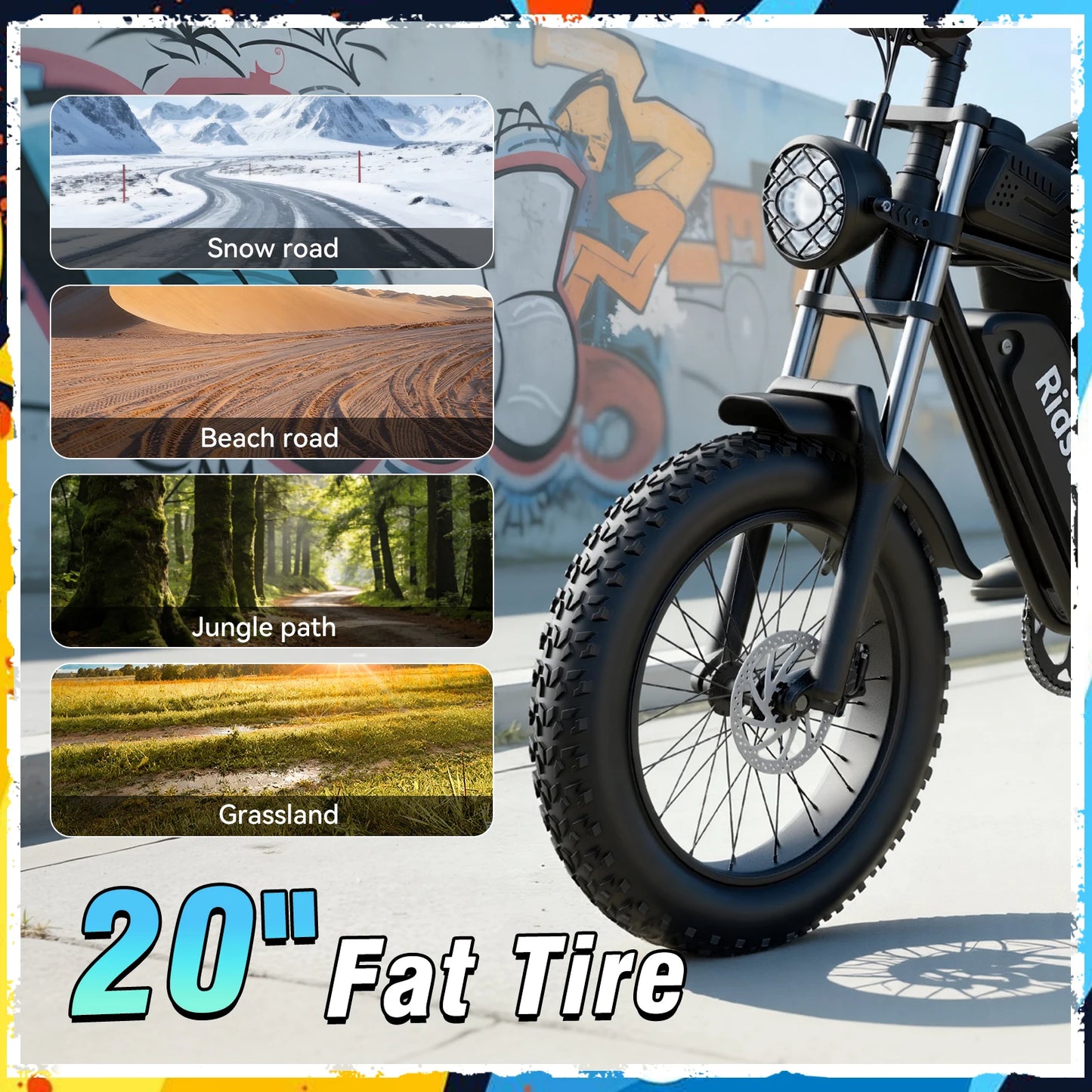 Electric Bike for Adults, 2000W, 48V 20Ah, Detachable Battery, 33MPH & 88 Miles, Electric Motorcycle, 20’’ Fat Tires