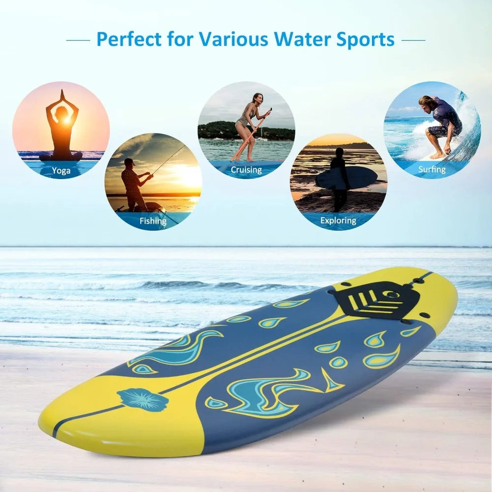 Surfboard, 6' Body Board w/ Removable Fins & Protective Leash, Non-Slip Surf Board