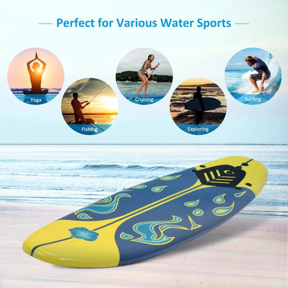 Surfboard, 6' Body Board w/ Removable Fins & Protective Leash, Non-Slip Surf Board