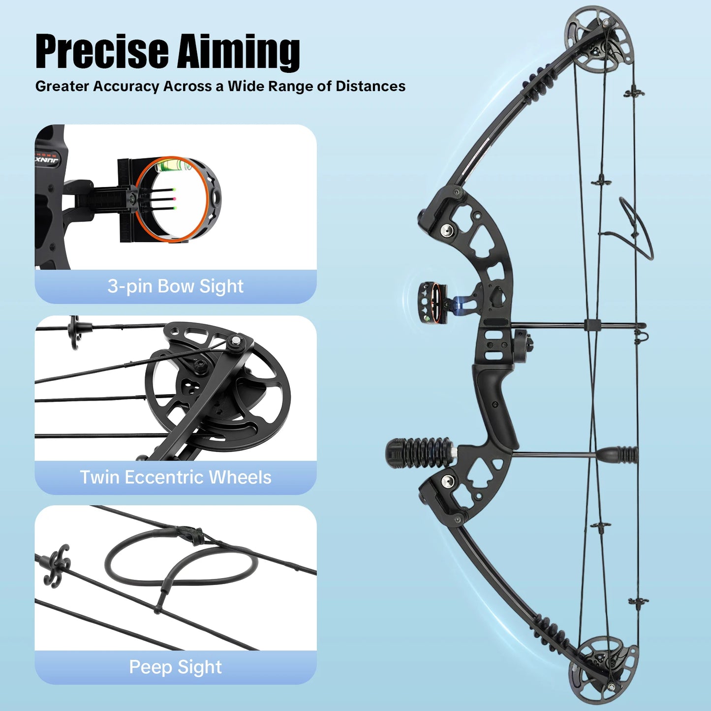 Compound Bow, Adjustable Draw Weight and Length with 3-Pin Sight, 12 Arrows Complete Set