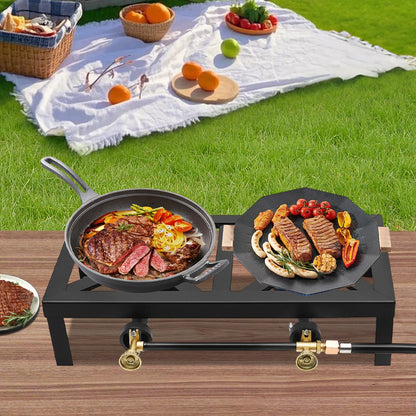 Portable Single or Double Burner, Outdoor Propane Gas Stove w/ Adjustable Regulator & Hose