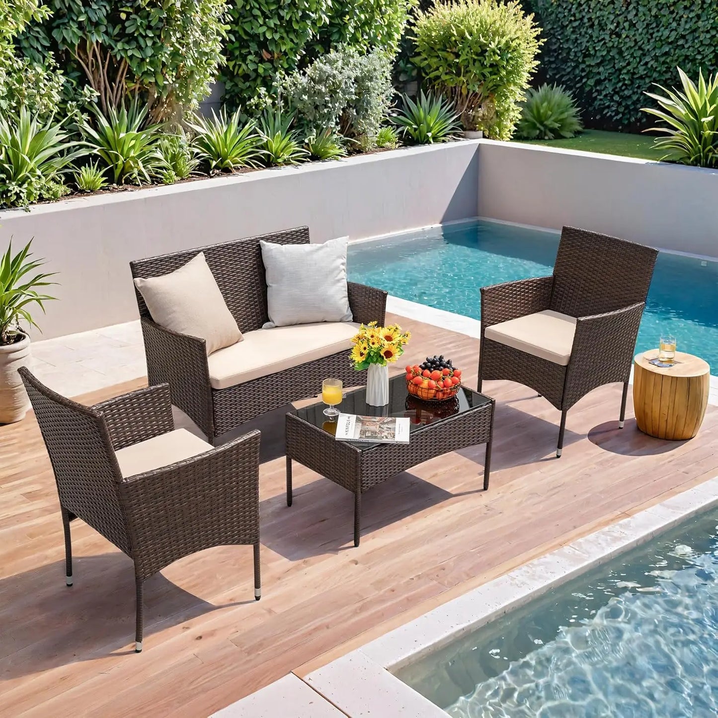 Outdoor Patio Furniture Set, Rattan Wicker Chairs Outdoor or Indoor Use