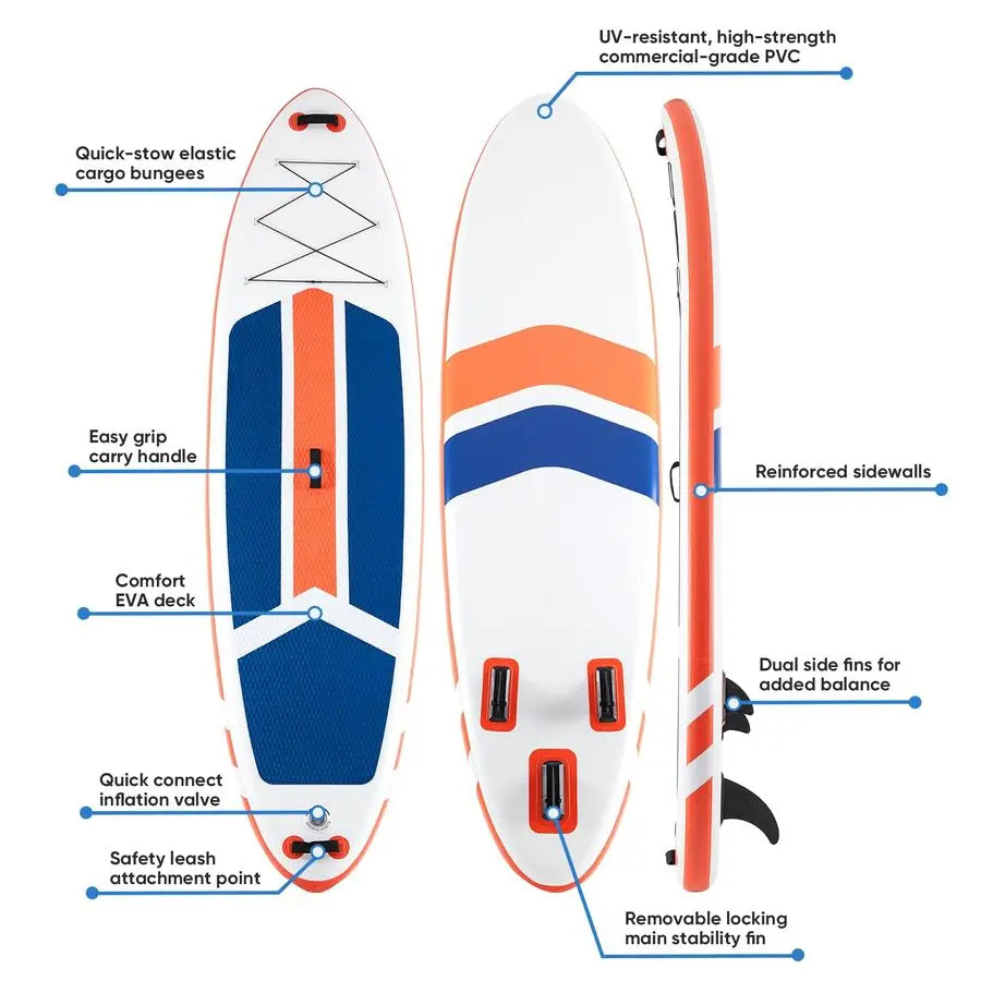 Inflatable Stand Up Paddle Board w/ Premium Accessories Wide Non-Slip Comfort Deck