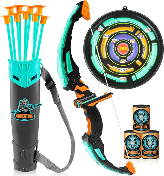Kids Bow and Arrow Set, LED Light Up Archery Target with Suction Cup Arrows, Kids Ages 6-12