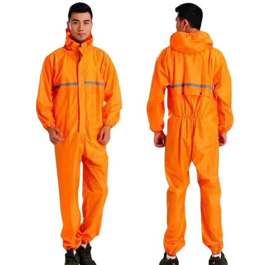 Raincoat Men, One-piece, Waterproof Jumpsuit, Seamless All-in-one Hooded Rain Gear