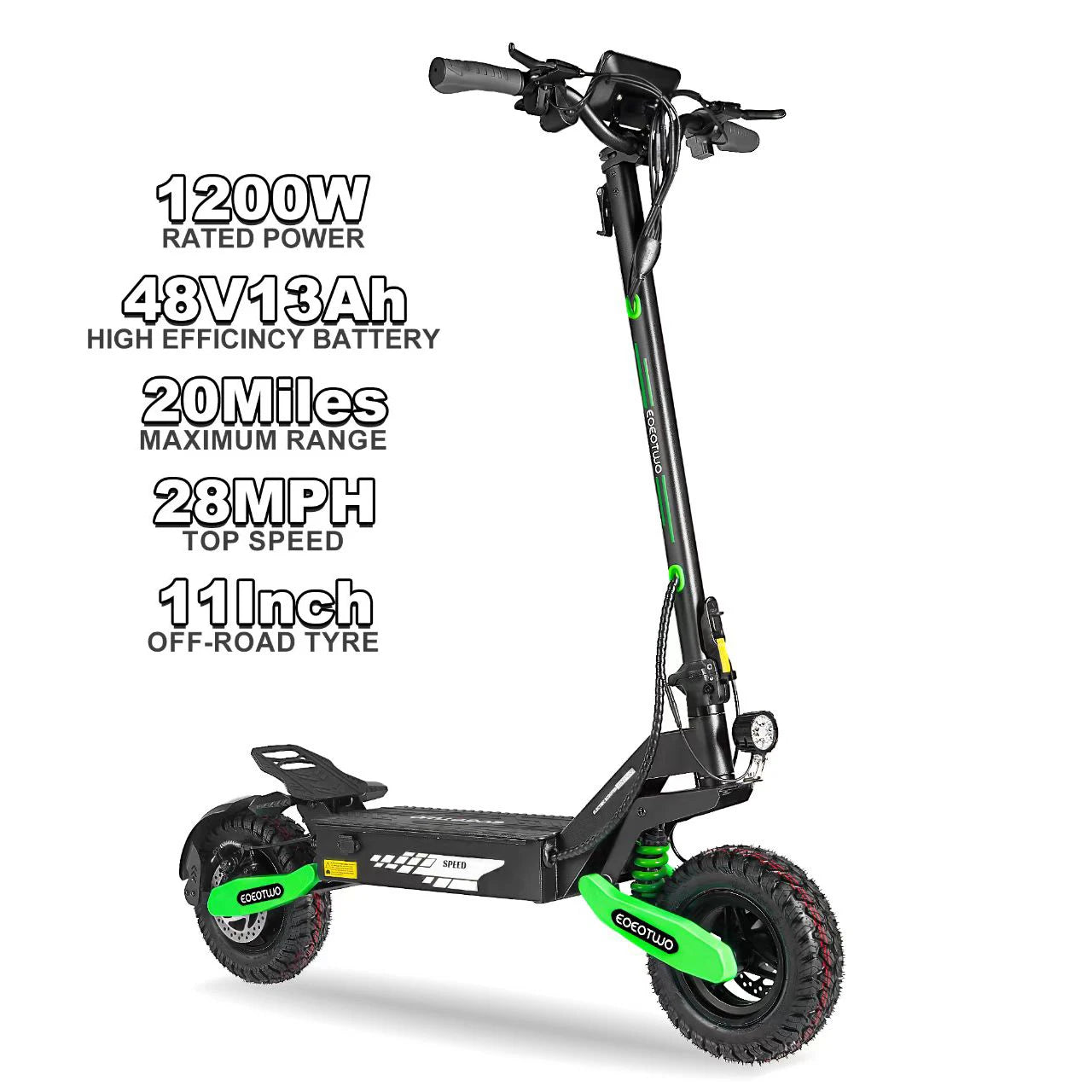 Off Road 1200W Electric Scooter for Adults, 48V Long Range E-Scooter, 30MPH Fast Speed, 11" Tubeless Tire, Foldable, Kick Stand
