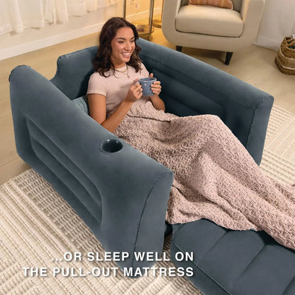 Inflatable Pull-Out Chair w/ Built-In Cupholder: Velvety Surface