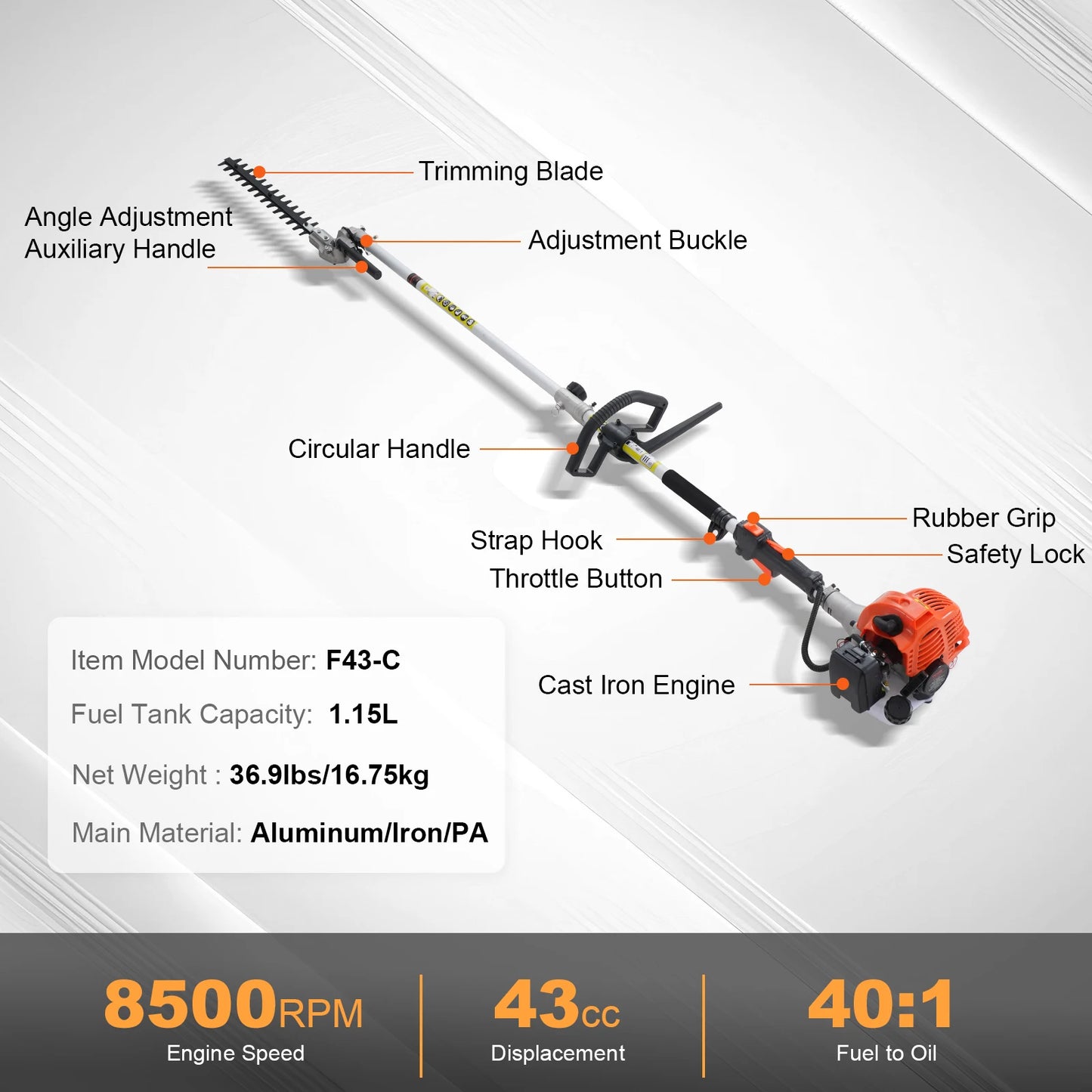 Multi-Functional Trimming Tools, Gas Hedge String Trimmer, Pole Saw, Chainsaw, Pruner w/ Extension Pole