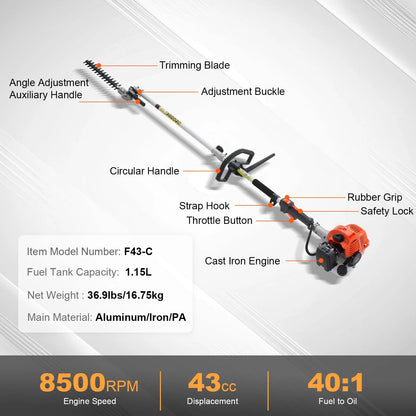 Multi-Functional Trimming Tools, Gas Hedge String Trimmer, Pole Saw, Chainsaw, Pruner w/ Extension Pole