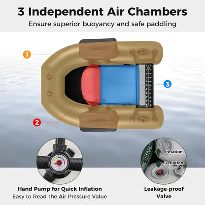 Inflatable Float Tube, Fishing Belly Boat, with 2 Detachable Storage Bags, Pump, Carry Bag