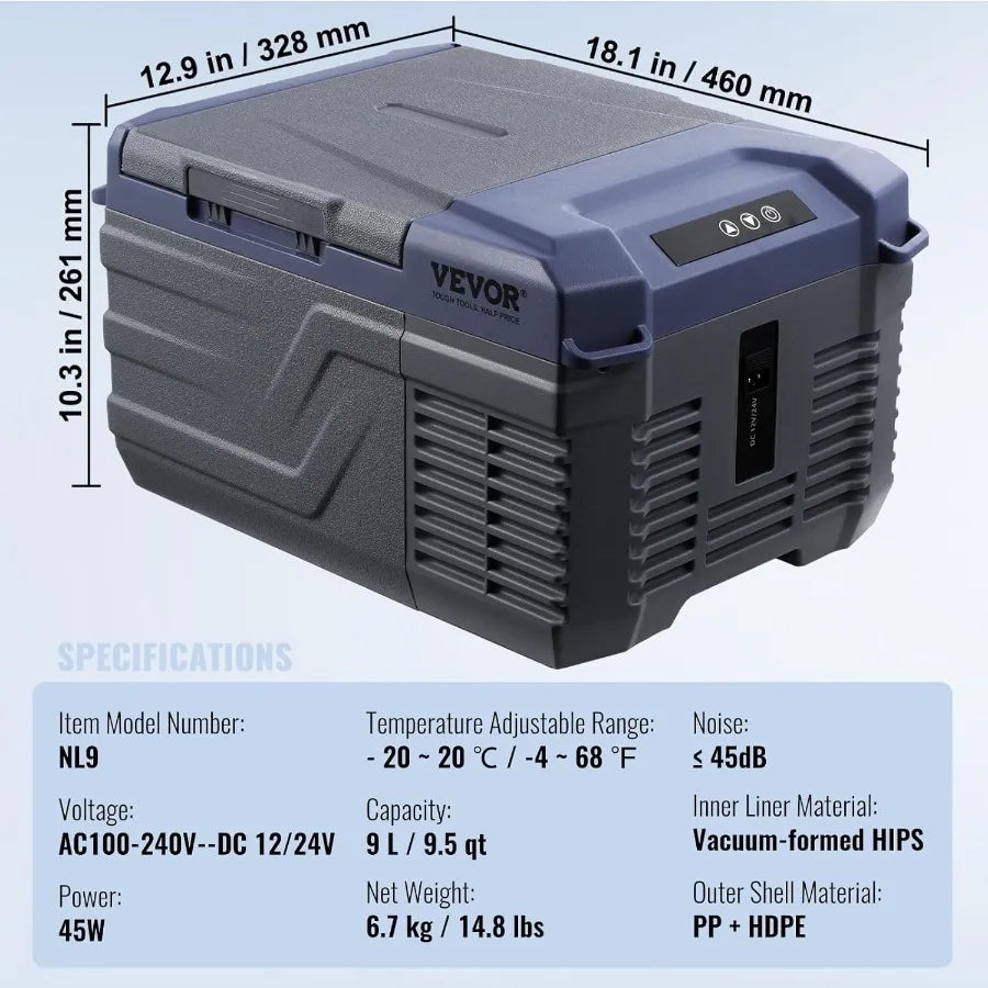 Car Refrigerator, 12 Volt Car Refrigerator Fridge, 9 L Single Zone, Portable Freezer w/ Adjustable Temp