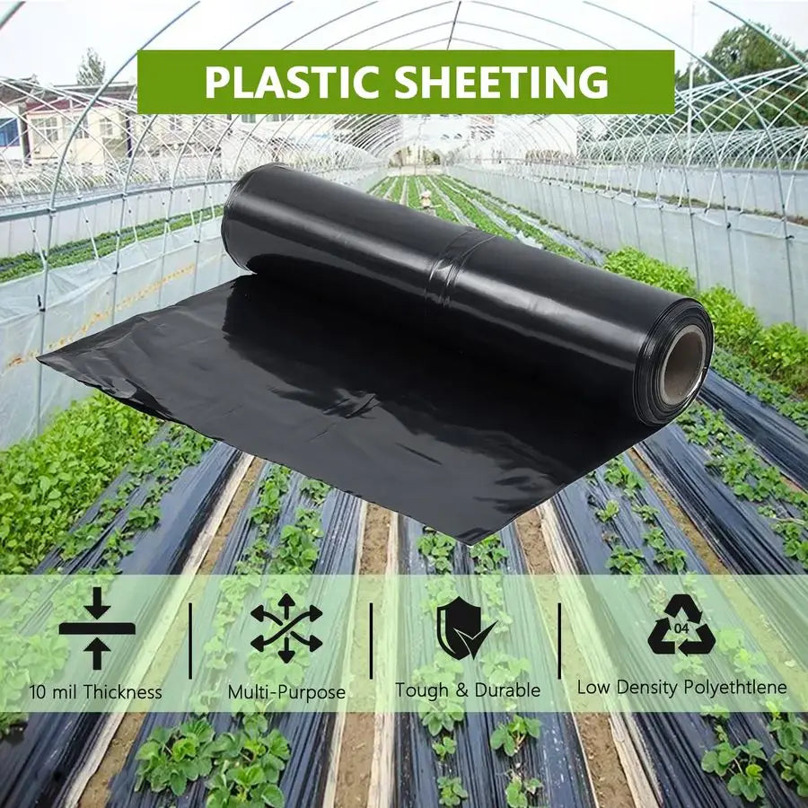 Plastic Sheeting Roll, 10 Mil, 5x100 FT. Heavy Duty Black Polyethylene Film, Tarp, Drop Cloth, Weed Barrier