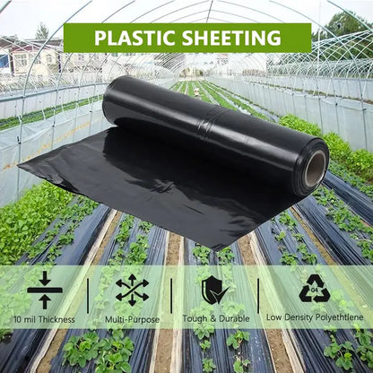 Plastic Sheeting Roll, 10 Mil, 5x100 FT. Heavy Duty Black Polyethylene Film, Tarp, Drop Cloth, Weed Barrier
