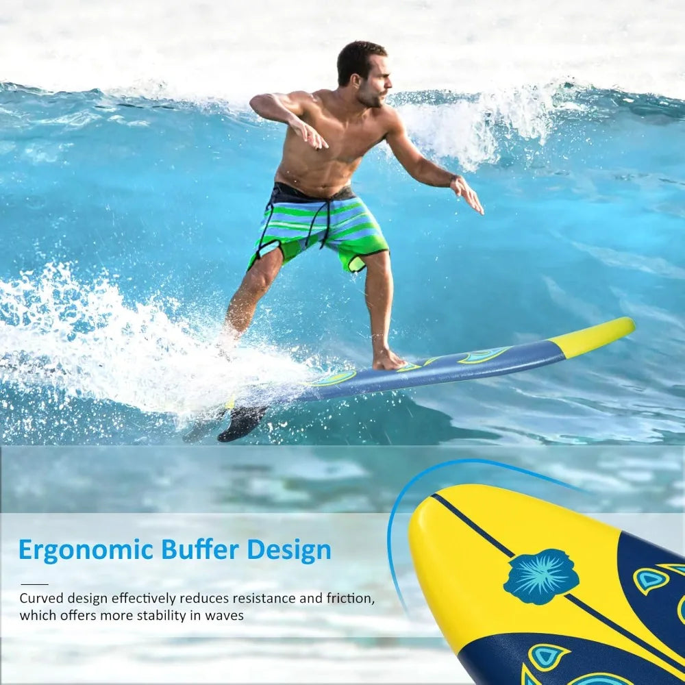 Surfboard, 6' Body Board w/ Removable Fins & Protective Leash, Non-Slip Surf Board