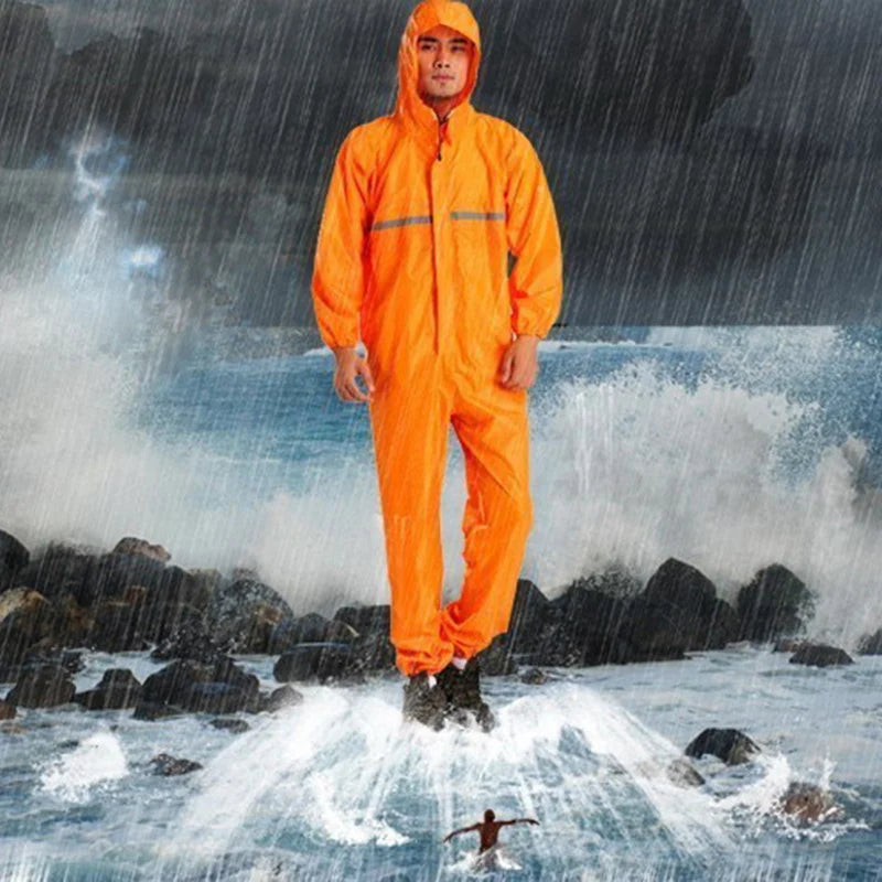 Raincoat Men, One-piece, Waterproof Jumpsuit, Seamless All-in-one Hooded Rain Gear