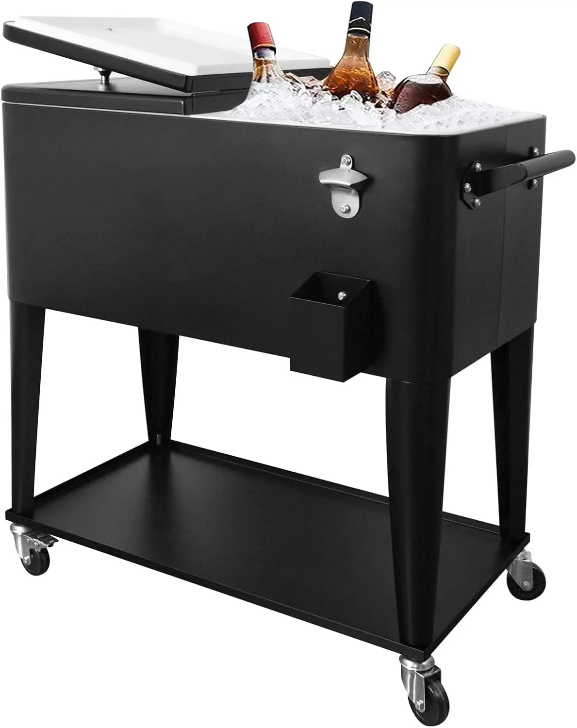 Rolling Cooler Cart, Ice Chest, 80 QT Portable Cold Drink Beverage Cart for Backyard Patio