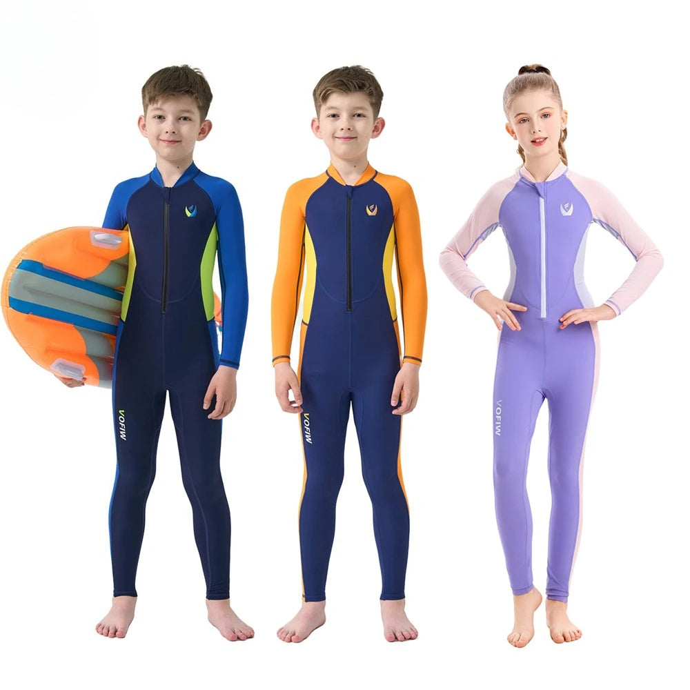 Children's Long-sleeved, One-Piece Swimsuit, Sun Protection, Quick-Drying for Boys or Girls