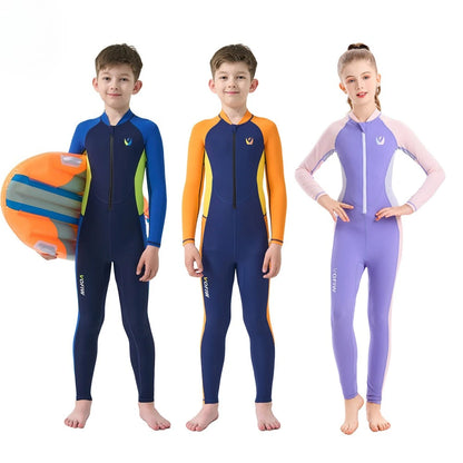 Children's Long-sleeved, One-Piece Swimsuit, Sun Protection, Quick-Drying for Boys or Girls