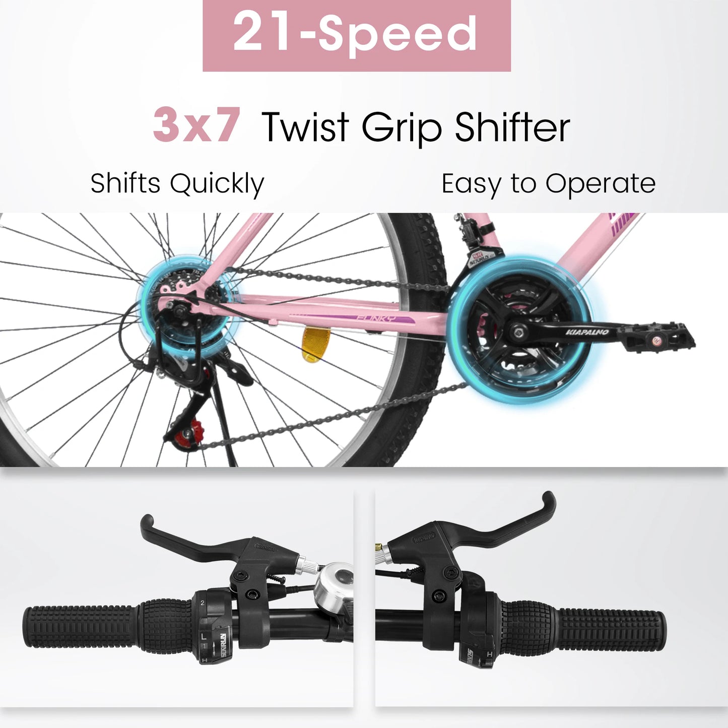 Women's 24 or 26 Inch Mountain Bike, 21 Speed Cycling Bike, V-Brake, High Carbon Steel Frame