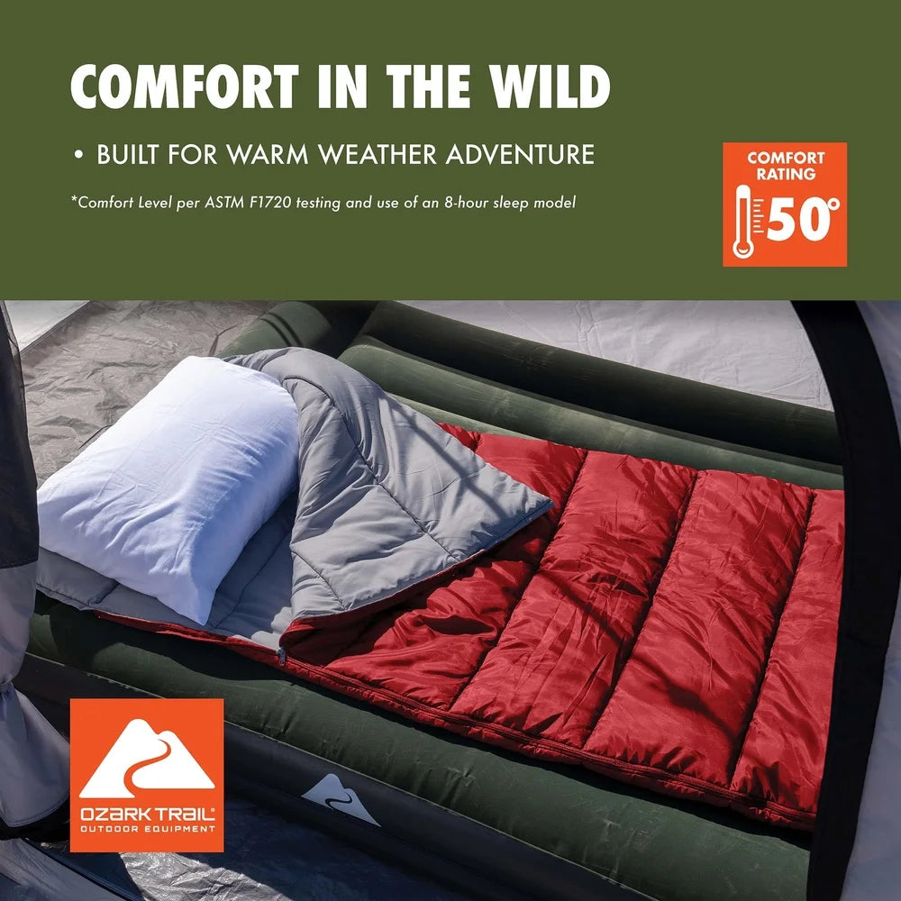 Sleeping Bag Compact Lightweight, 50F Warm Weather Camping, Machine Washable, Insulated, Fabric Stuff Sack