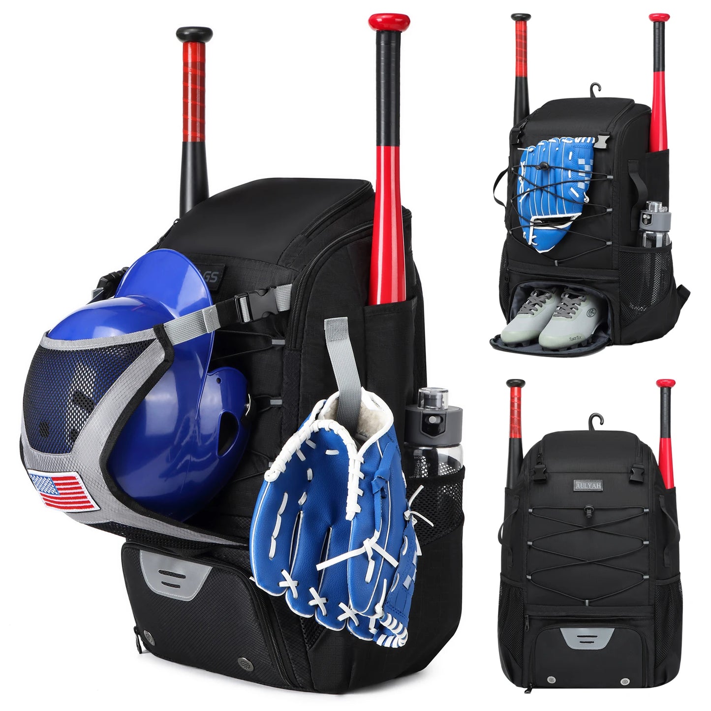Baseball or Softball Equipment Bag, Backpack with Shoe Compartment, Bat Holders
