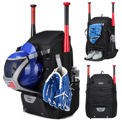 Baseball or Softball Equipment Bag, Backpack with Shoe Compartment, Bat Holders