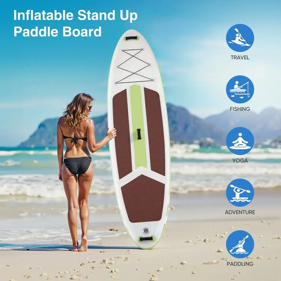Inflatable, Stand Up Paddle Board w/ Premium SUP, Paddle Wide-Stable Design Non Slip Deck