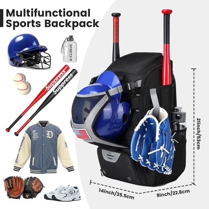 Baseball or Softball Equipment Bag, Backpack with Shoe Compartment, Bat Holders