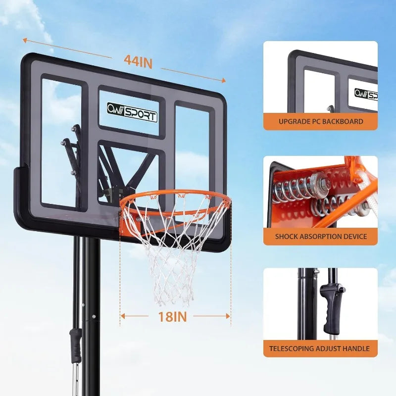 Basketball Hoop Outdoor, 44/48 Inch Impact Backboard, Adjustable Height